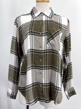 Lucky Brand NWT Olive, White & Black Plaid Button-Down Shirt, XS
